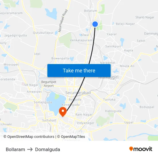 Bollaram to Domalguda map