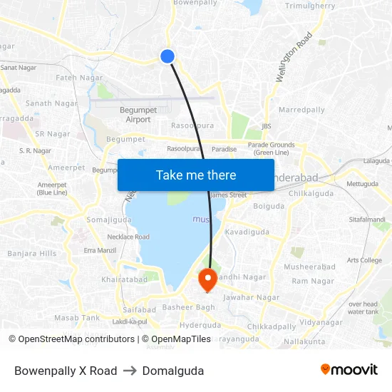 Bowenpally X Road to Domalguda map