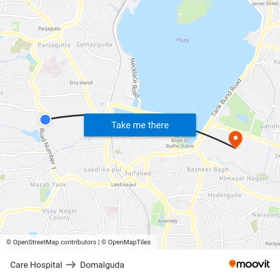 Care Hospital to Domalguda map