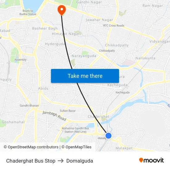 Chaderghat Bus Stop to Domalguda map