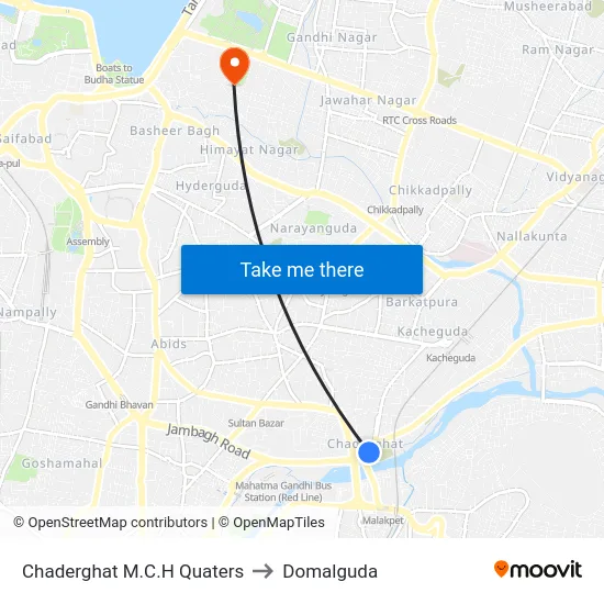 Chaderghat M.C.H Quaters to Domalguda map