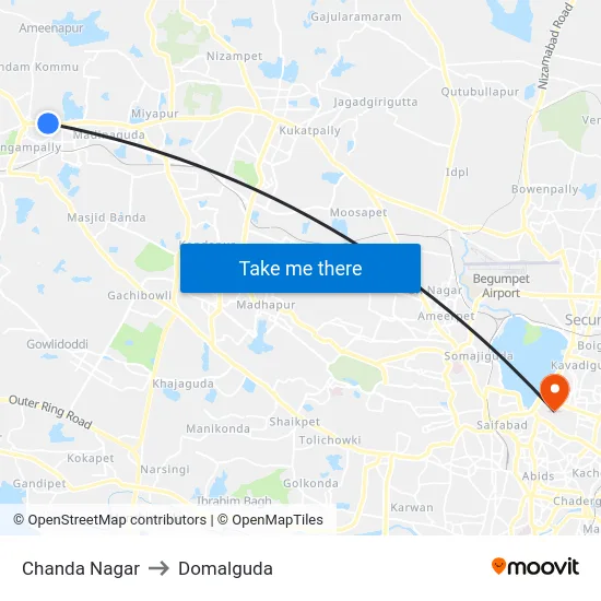 Chanda Nagar to Domalguda map
