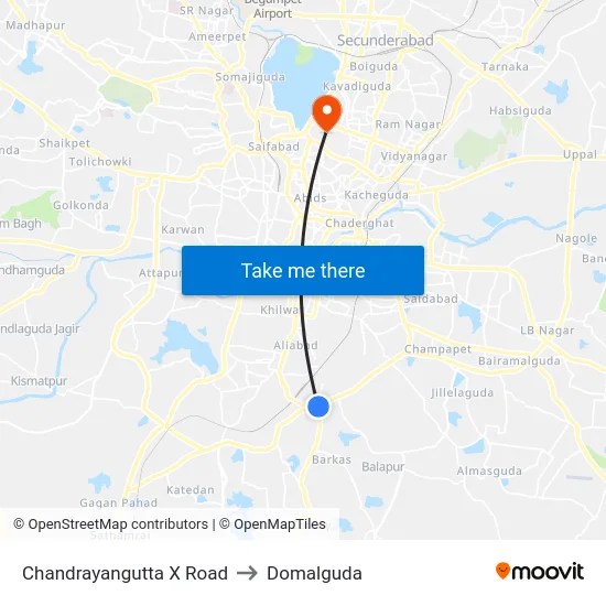 Chandrayangutta X Road to Domalguda map