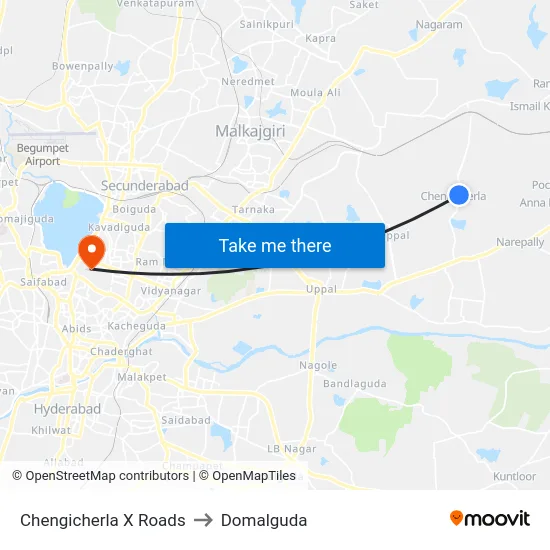 Chengicherla X Roads to Domalguda map