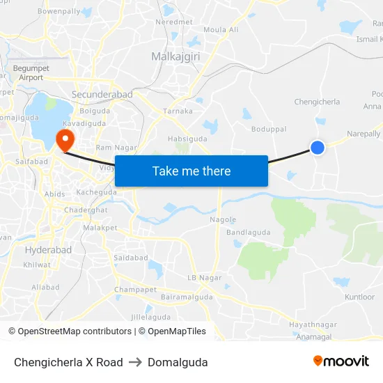 Chengicherla X Road to Domalguda map