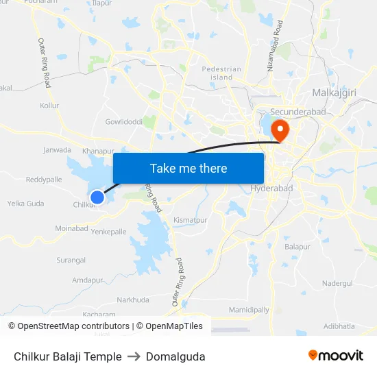 Chilkur Balaji Temple to Domalguda map
