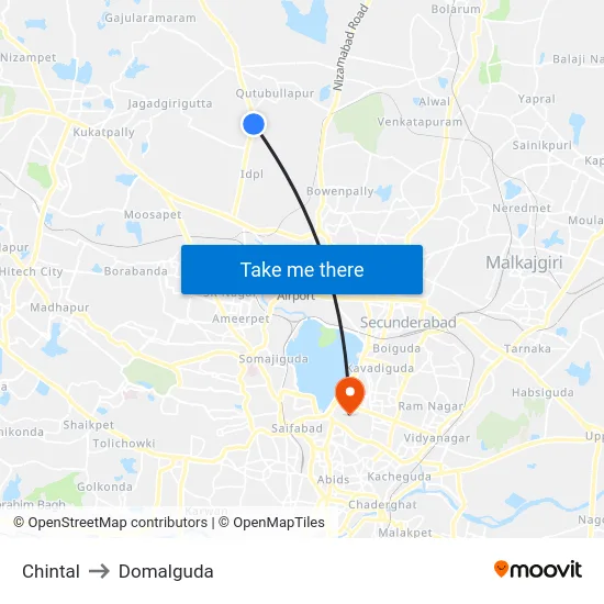 Chintal to Domalguda map