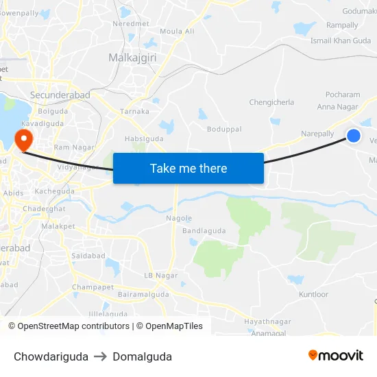 Chowdariguda to Domalguda map