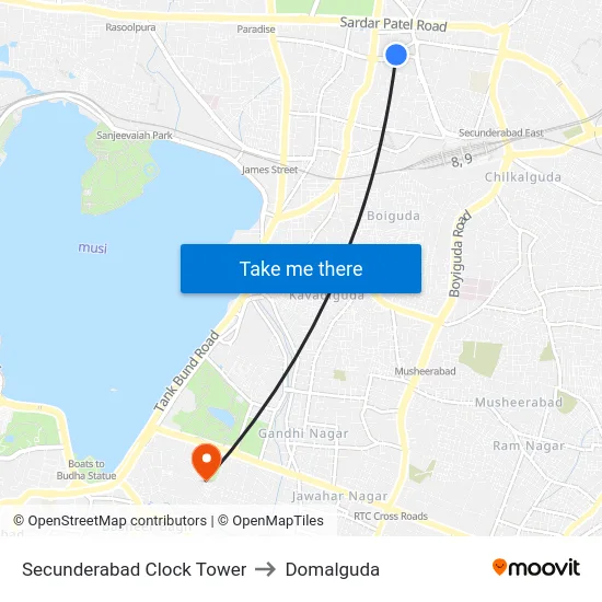 Secunderabad Clock Tower to Domalguda map