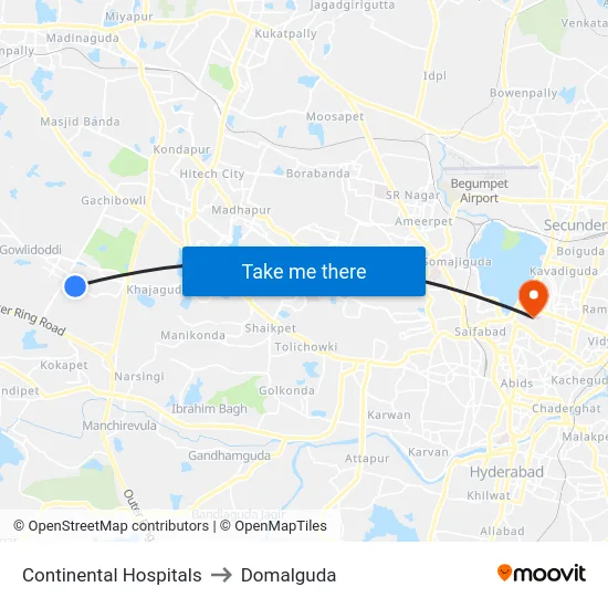 Continental Hospitals to Domalguda map