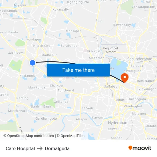 Care Hospital to Domalguda map