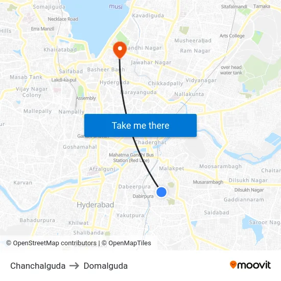 Chanchalguda to Domalguda map