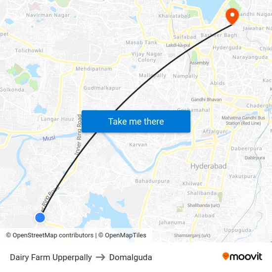 Dairy Farm Upperpally to Domalguda map