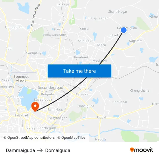Dammaiguda to Domalguda map