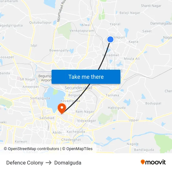Defence Colony to Domalguda map