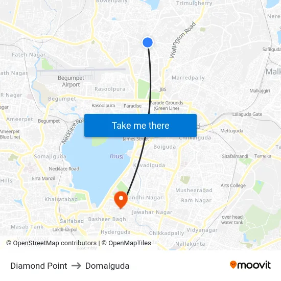 Diamond Point to Domalguda map