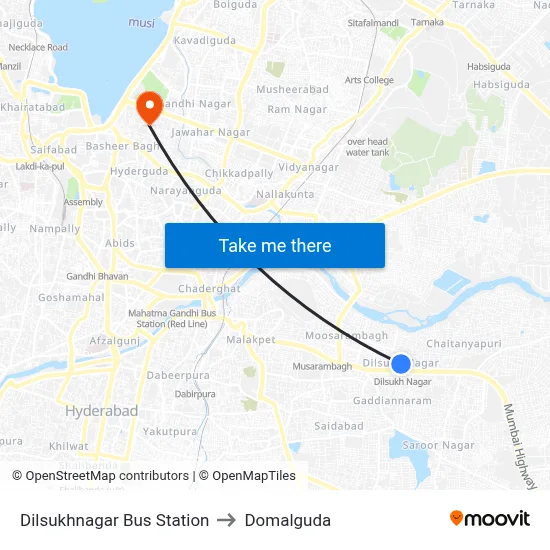 Dilsukhnagar Bus Station to Domalguda map