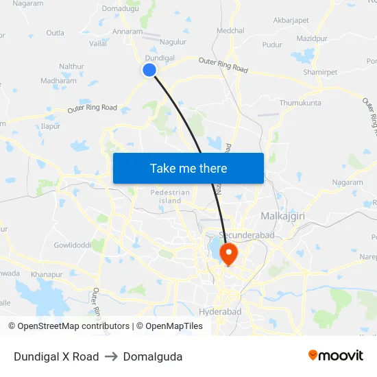 Dundigal X Road to Domalguda map