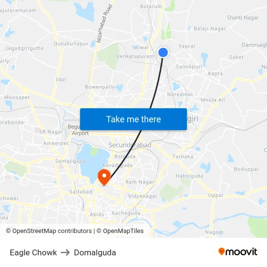 Eagle Chowk to Domalguda map