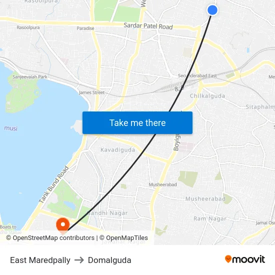 East Maredpally to Domalguda map
