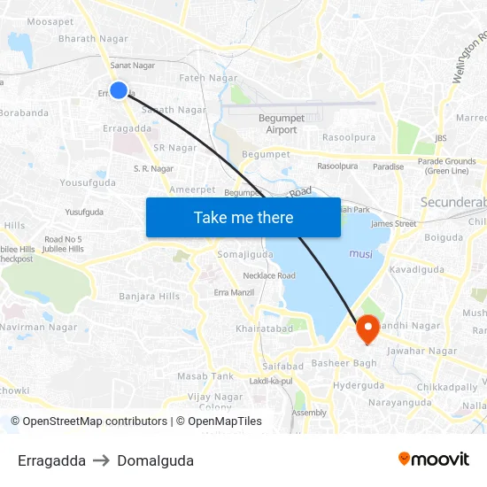 Erragadda to Domalguda map