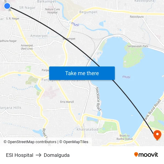 ESI Hospital to Domalguda map