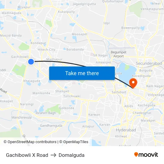 Gachibowli X Road to Domalguda map