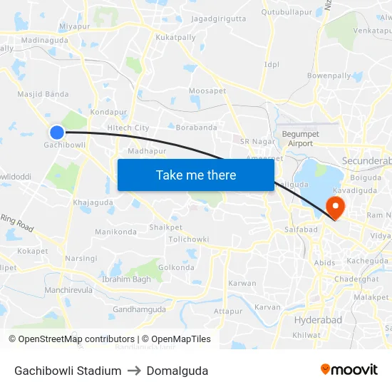 Gachibowli Stadium to Domalguda map