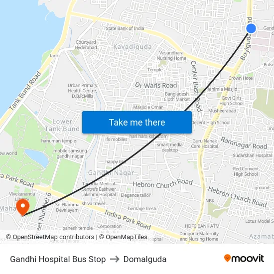 Gandhi Hospital Bus Stop to Domalguda map