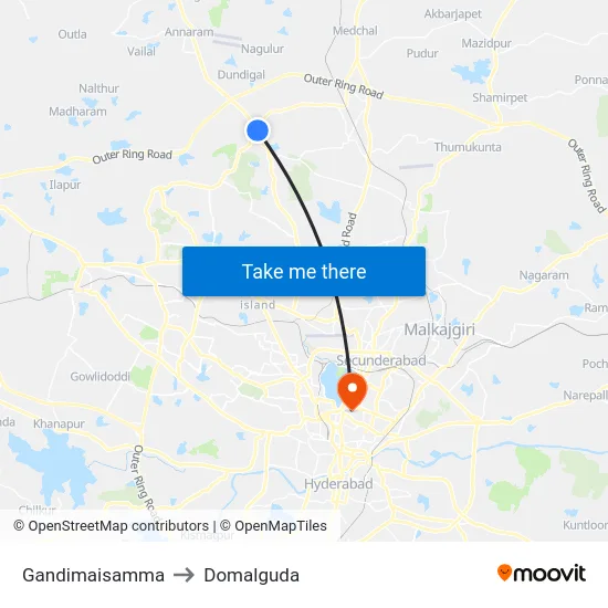 Gandimaisamma to Domalguda map
