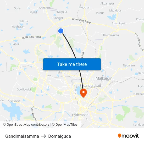 Gandimaisamma to Domalguda map
