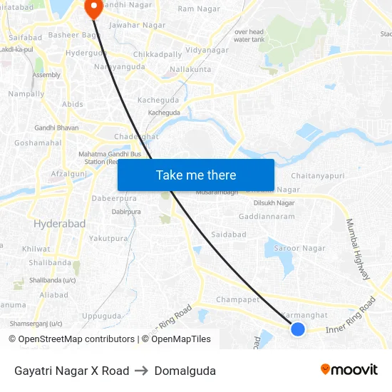 Gayatri Nagar X Road to Domalguda map