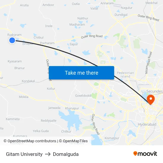 Gitam University to Domalguda map