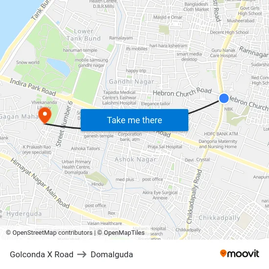 Golconda X Road to Domalguda map