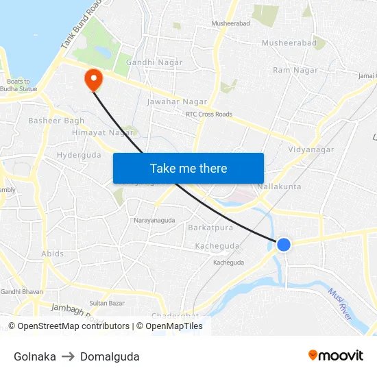 Golnaka to Domalguda map