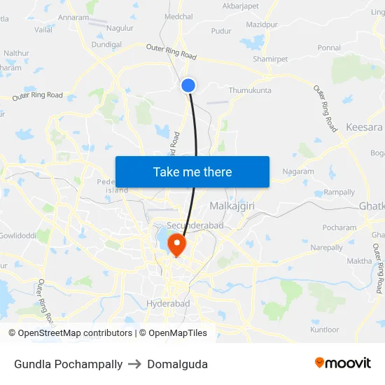 Gundla Pochampally to Domalguda map