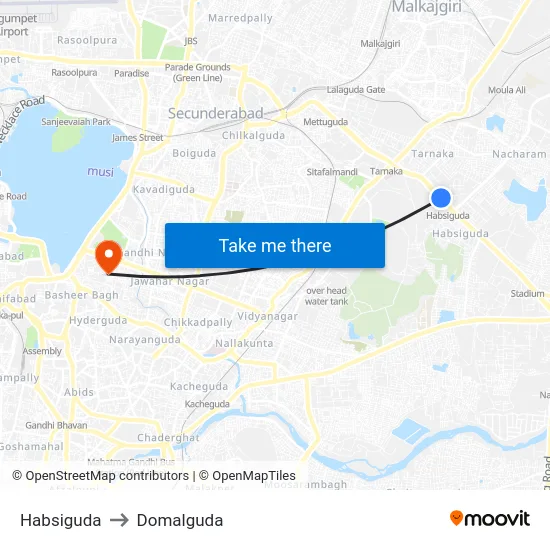 Habsiguda to Domalguda map