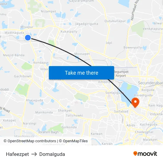 Hafeezpet to Domalguda map