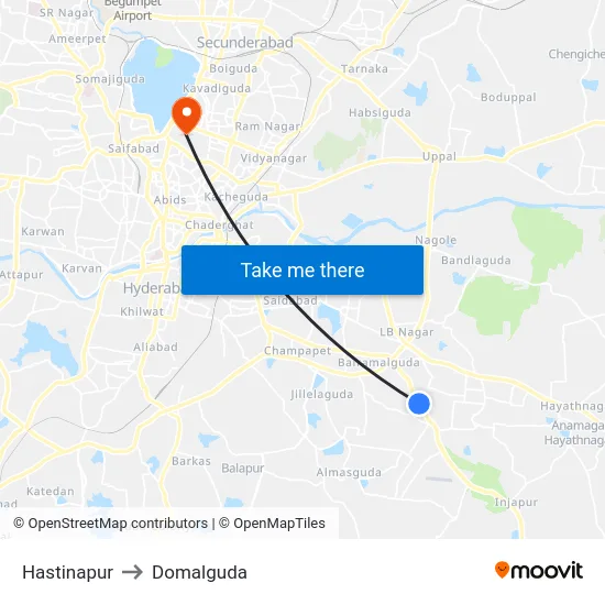 Hastinapur to Domalguda map