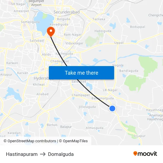 Hastinapuram to Domalguda map