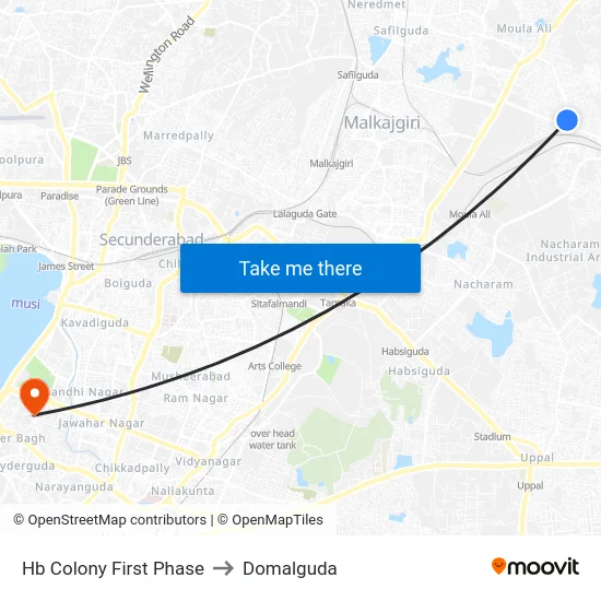 Hb Colony First Phase to Domalguda map