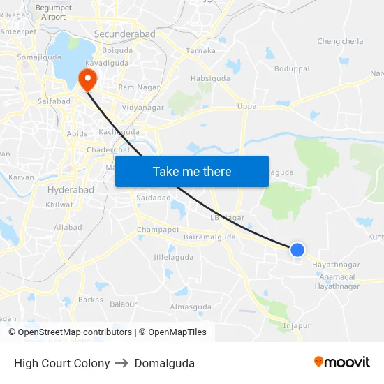 High Court Colony to Domalguda map