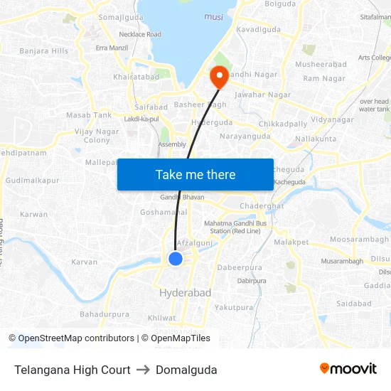 Telangana High Court to Domalguda map
