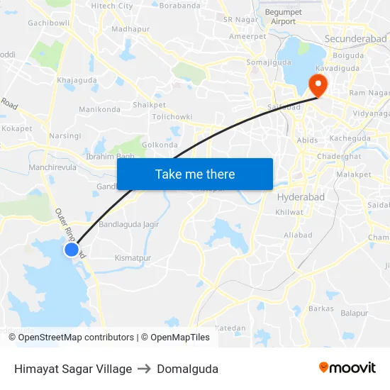Himayat Sagar Village to Domalguda map