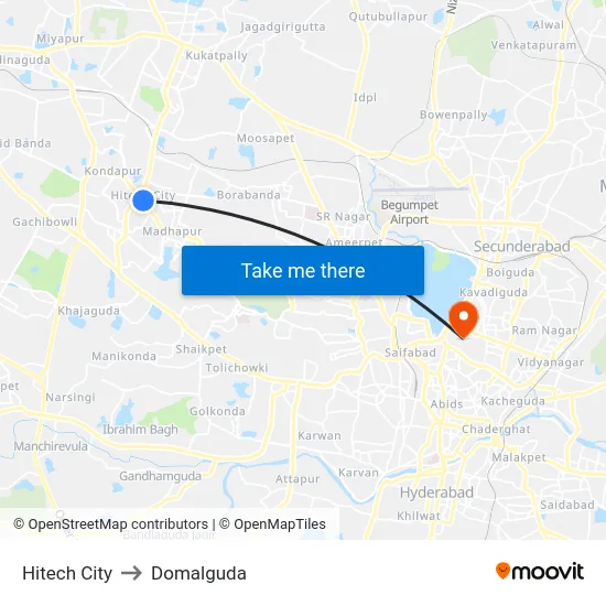 Hitech City to Domalguda map