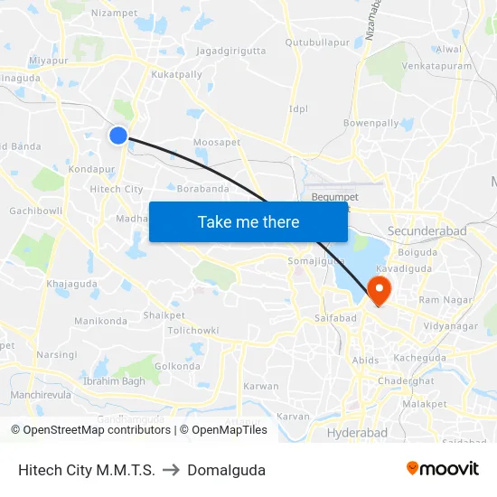 Hitech City M.M.T.S. to Domalguda map