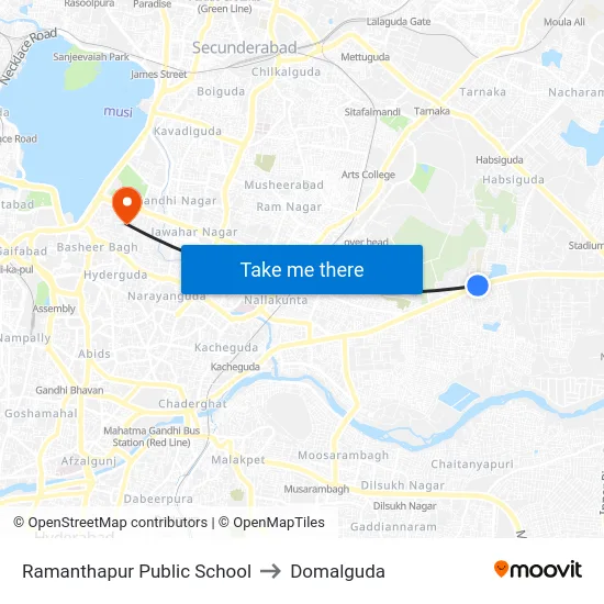 Ramanthapur Public School to Domalguda map