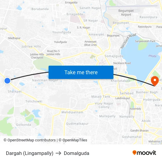 Dargah (Lingampally) to Domalguda map