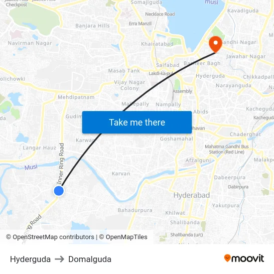 Hyderguda to Domalguda map