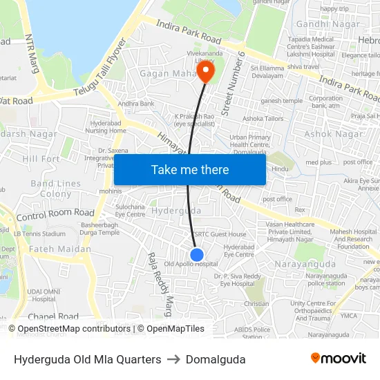 Hyderguda Old Mla Quarters to Domalguda map